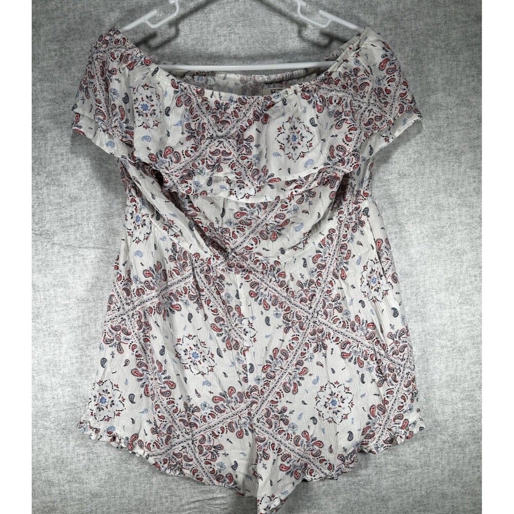 Mudd Paisley Strapless Ruffle Romper Junior XL Off Shoulder One Piece